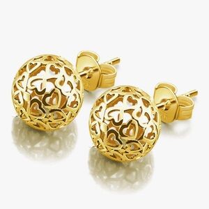 24kt Plated Gold Heart Filigree Ball Stud Earrings Sterling Silver Vermeil Posts